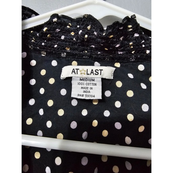 AT LAST Womens Polka Dot Short Sleeve Ruffle Neck Dress Medium - Picture 2 of 3